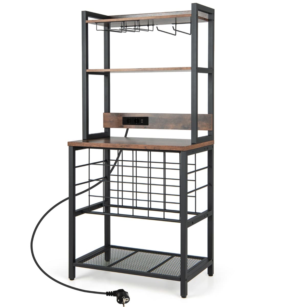 Casier à Vin de Style Industriel avec 4 Étagères de Rangement Porte-verre Casiers à Bouteilles Prise